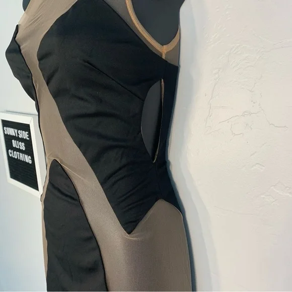 Fashion Nova Black Mesh Bodycon Mini Dress Sheer Panel Stretch Size Small - Picture 5 of 10